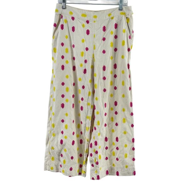 Anthropologie White/Pink Polkadot Wide-Leg Cotton Pants Women’s Size 8 Preowned - Picture 1 of 5